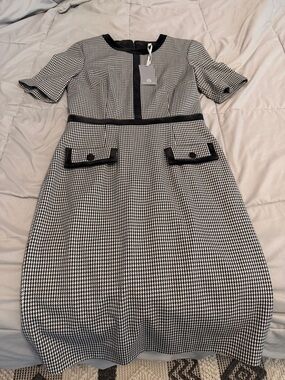 Preston & York Black and White Houndstooth Midi Dress